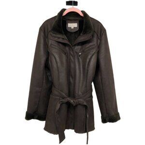 Cleo Brown Mouton Faux Suede Leather + Fur lined Marc-R Coat size  14